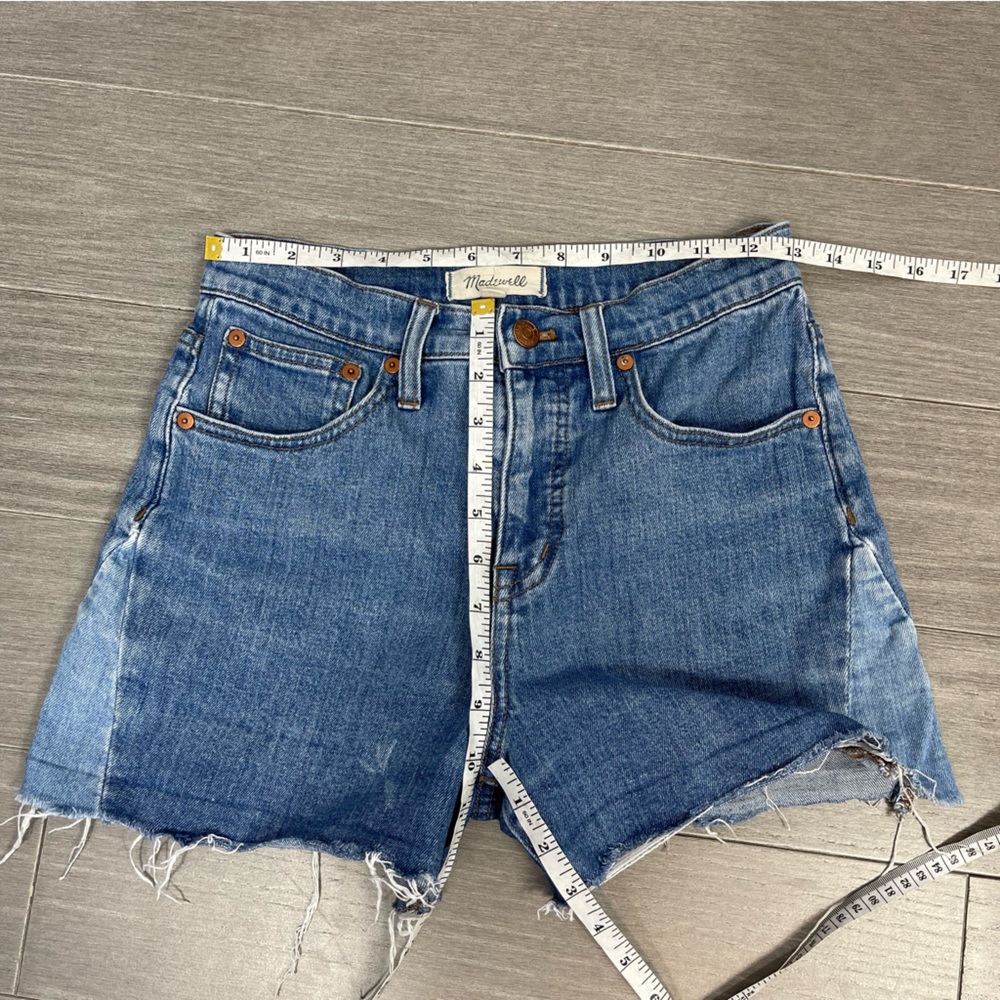 Madewell High Rise Denim Jean Shorts: Pieced Edition J0530 Patchwork Raw Hem 25 - Picture 16 of 16